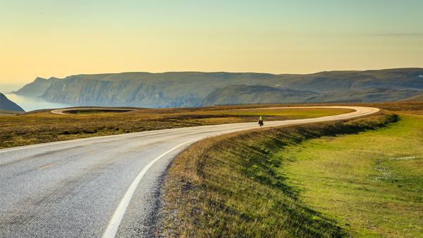 Cyclist on the road to the North Cape