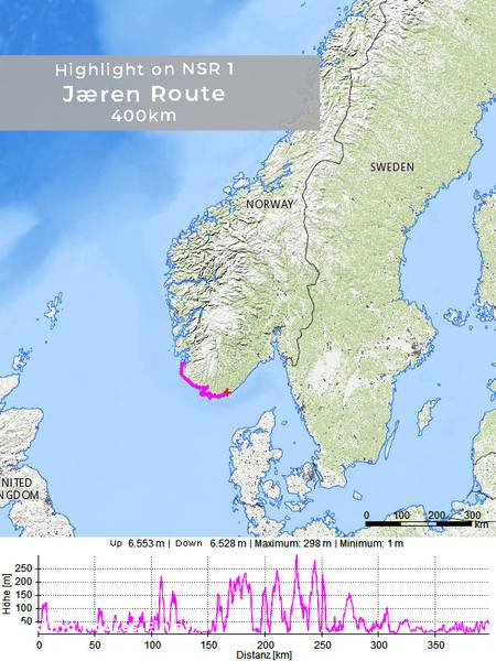 North Sea Route across Jæren 400 km (part of NSR 1)