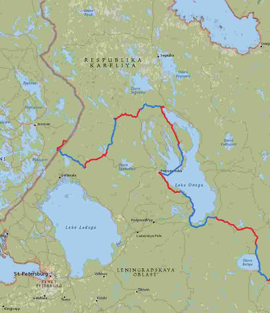 Fahrradroute vom Onega-See über Petrosawodsk, Medweschegorsk, Porososero und Wjartsila nach Finnland.