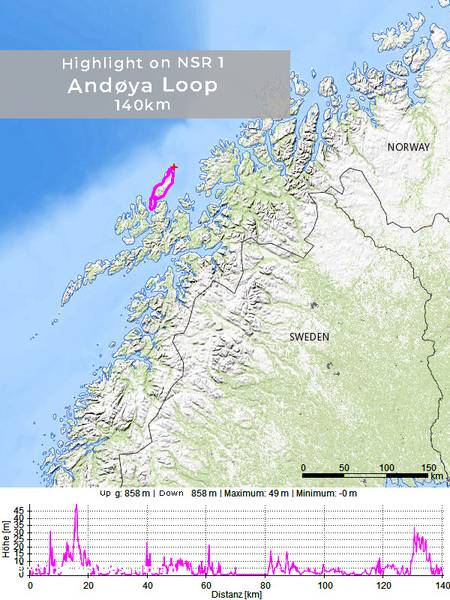 Andøya in Vesterålen 140 km (part of NSR 1)