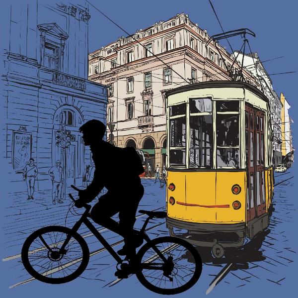 Somebody cycling through Lisbon
