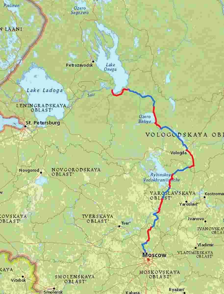 Fahrradroute von Moskau über Rybinsk, Wologda, Kirillow und Wytegra zum Onega-See