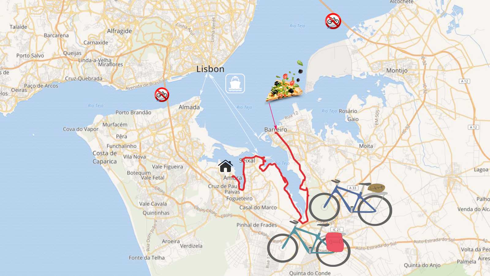 Bicycle tour around Tagus Bay: Amora-Seixal-Barreiro 25km